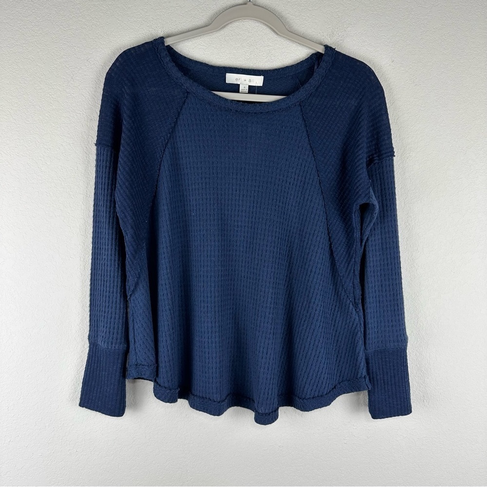 NEW Eri + Ali Anthropologie Dark Blue Long Sleeve Lightweight Sweater Top Small